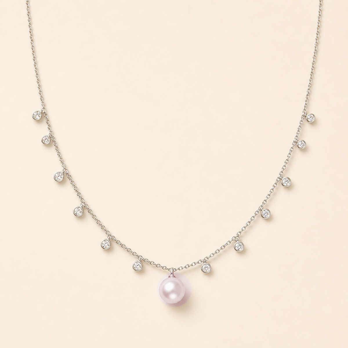 Starlight Rose Japanese Akoya pearl cubic zirconia pendant necklace
