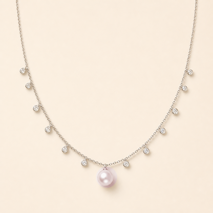 Starlight Rose Japanese Akoya pearl cubic zirconia pendant necklace