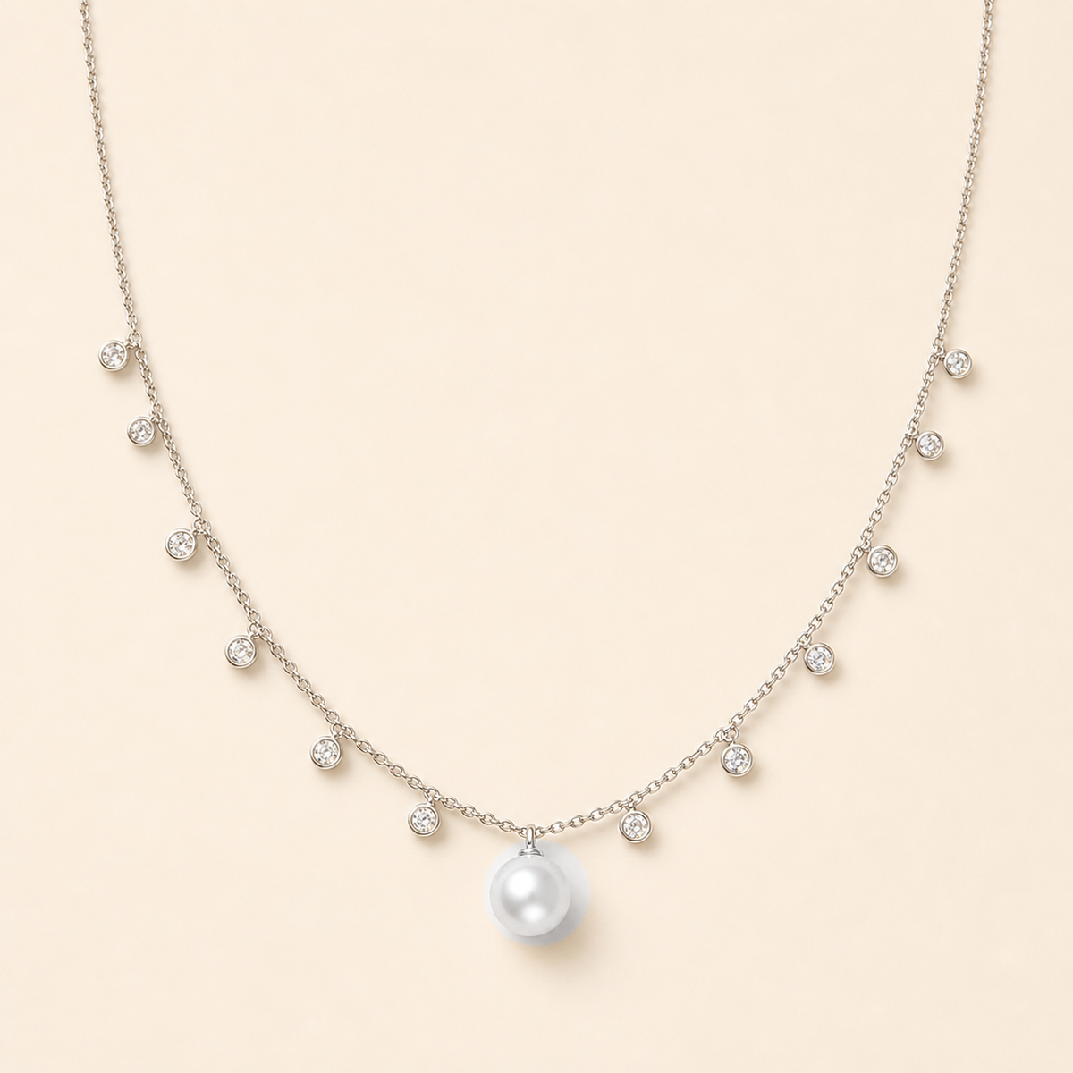 Starlight White Japanese Akoya pearl cubic zirconia pendant necklace