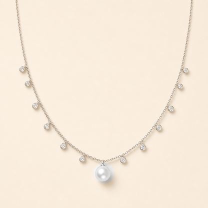 Starlight White Japanese Akoya pearl cubic zirconia pendant necklace