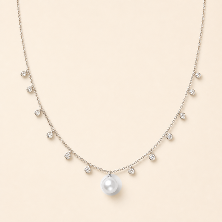 Starlight White Japanese Akoya pearl cubic zirconia pendant necklace