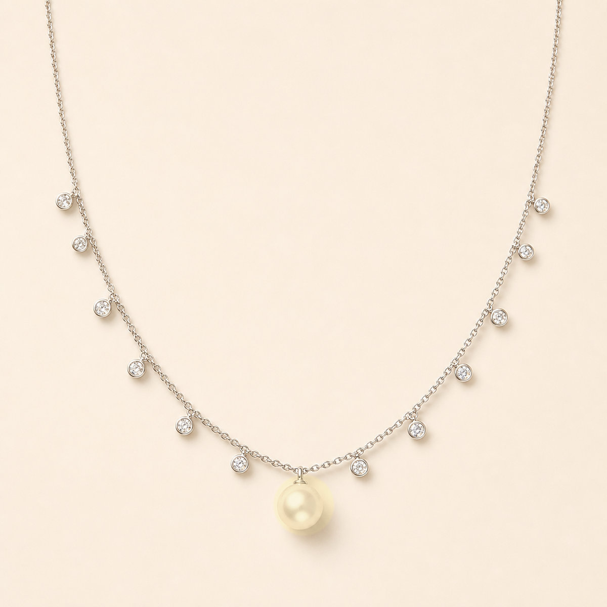 Starlight Ivory Cream Australian White South Sea pearl cubic zirconia pendant necklace