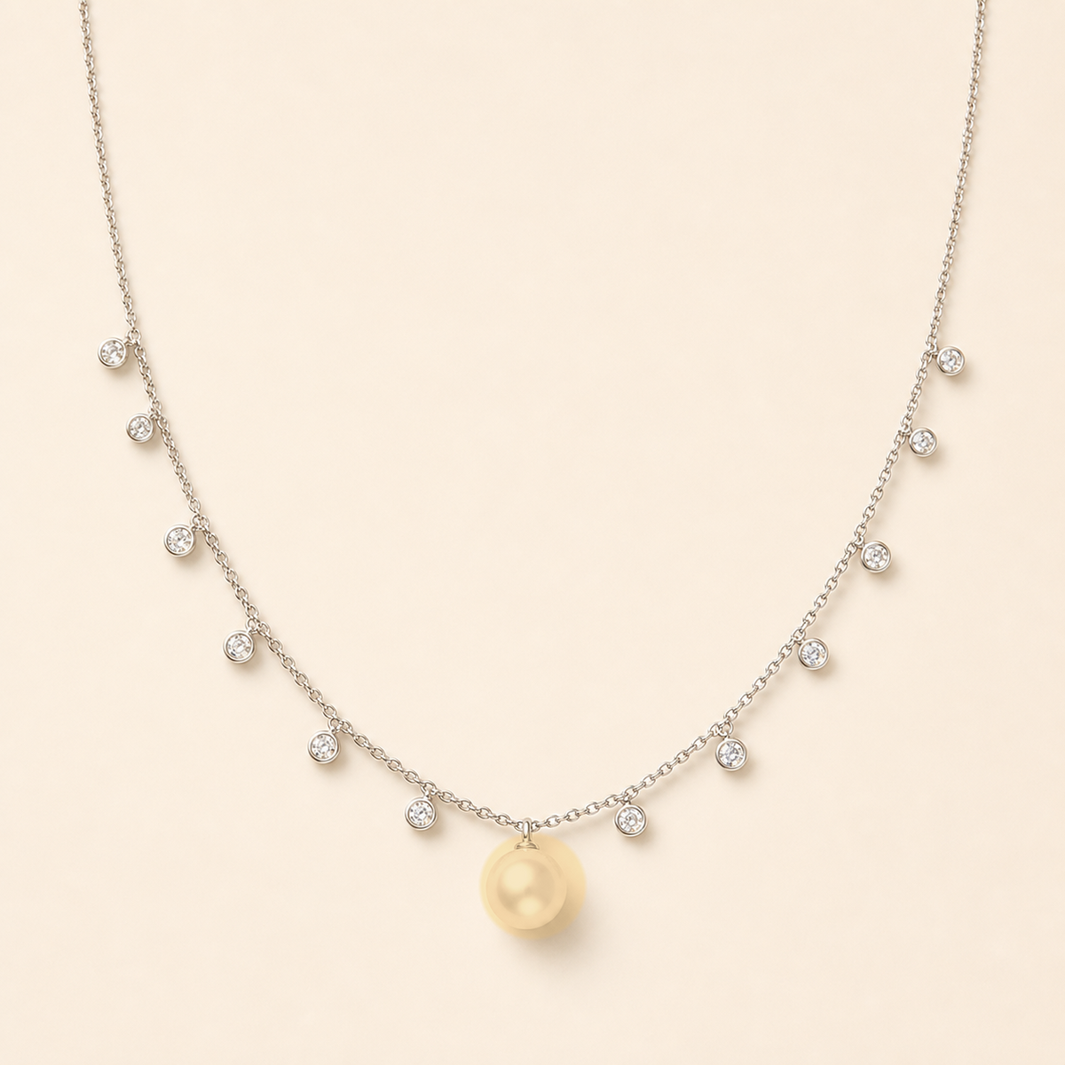 Starlight Champanage Gold Golden South Sea pearl cubic zirconia pendant necklace