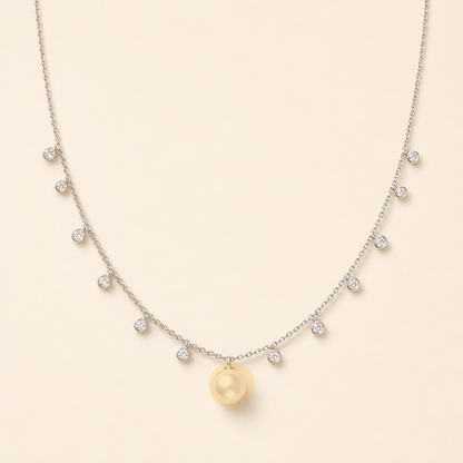 Starlight Champanage Gold Golden South Sea pearl cubic zirconia pendant necklace