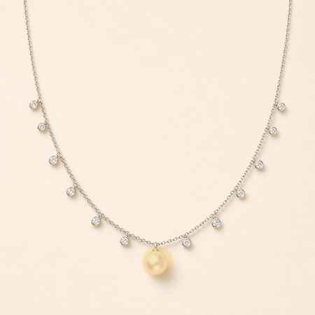 Starlight Champanage Gold Golden South Sea pearl cubic zirconia pendant necklace