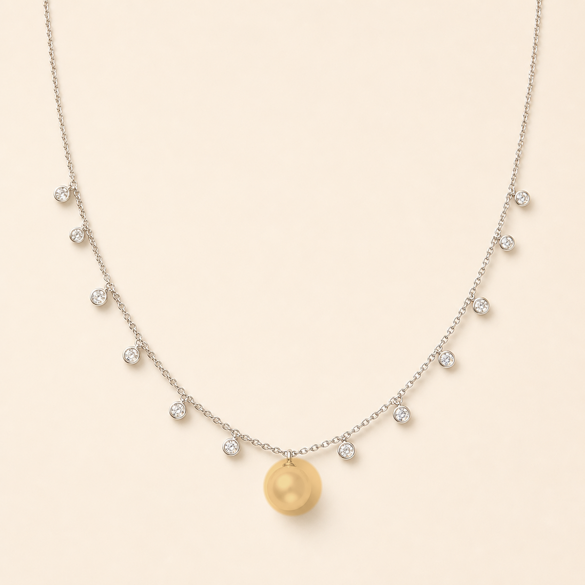 Starlight Netural Gold Golden South Sea pearl cubic zirconia pendant necklace