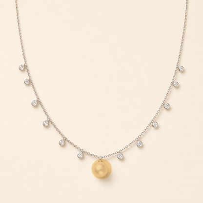 Starlight Netural Gold Golden South Sea pearl cubic zirconia pendant necklace