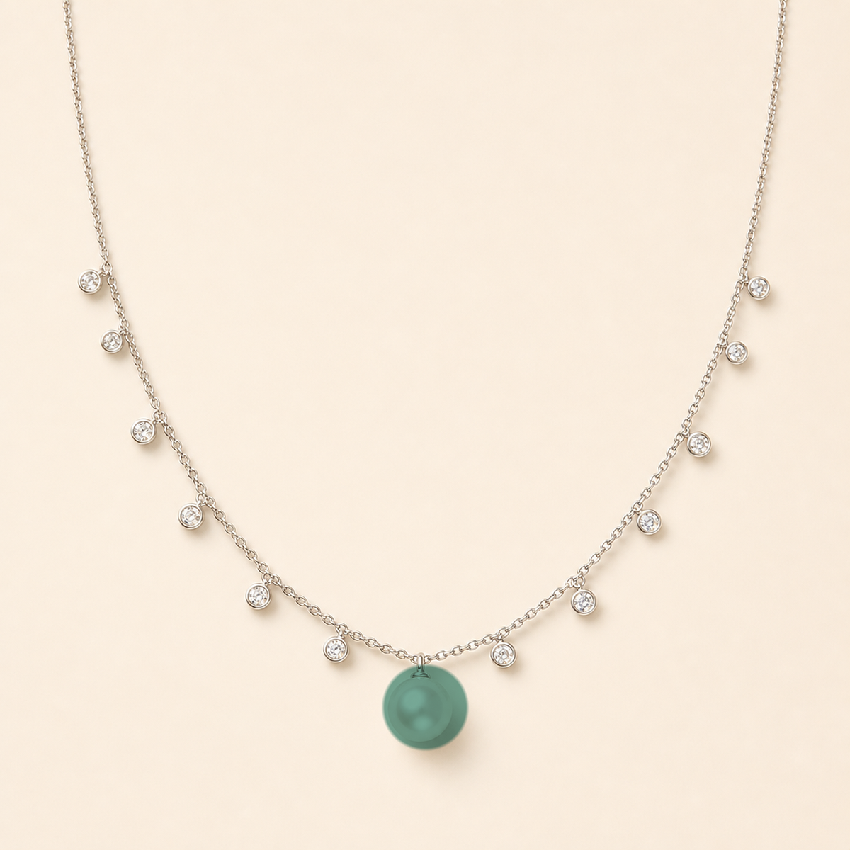 Starlight Peacock Green Tahitian South Sea pearl cubic zirconia pendant necklace