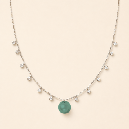 Starlight Peacock Green Tahitian South Sea pearl cubic zirconia pendant necklace