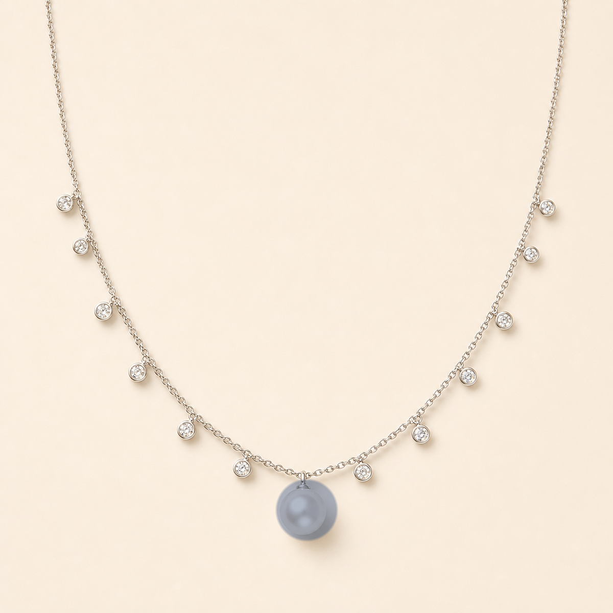 Starlight Platinum Gray Tahitian South Sea pearl cubic zirconia pendant necklace