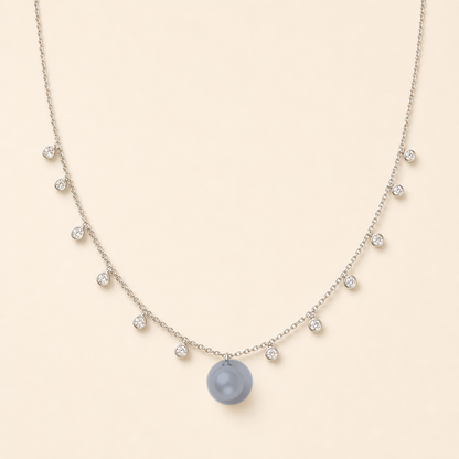 Starlight Platinum Gray Tahitian South Sea pearl cubic zirconia pendant necklace