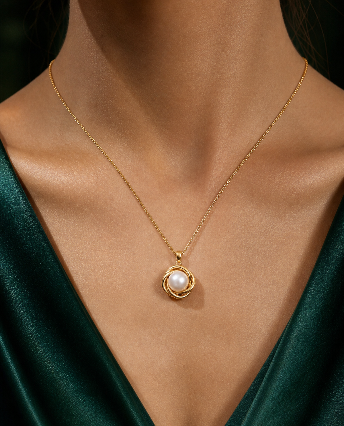 Sunflower Freshwater white pearl pendant on model