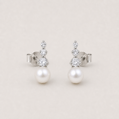 Trilogy 7-8mm white Japanese Akoya pearl stud earrings