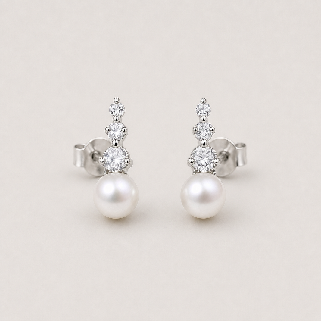 Trilogy 8-9mm white Japanese Akoya pearl stud earrings