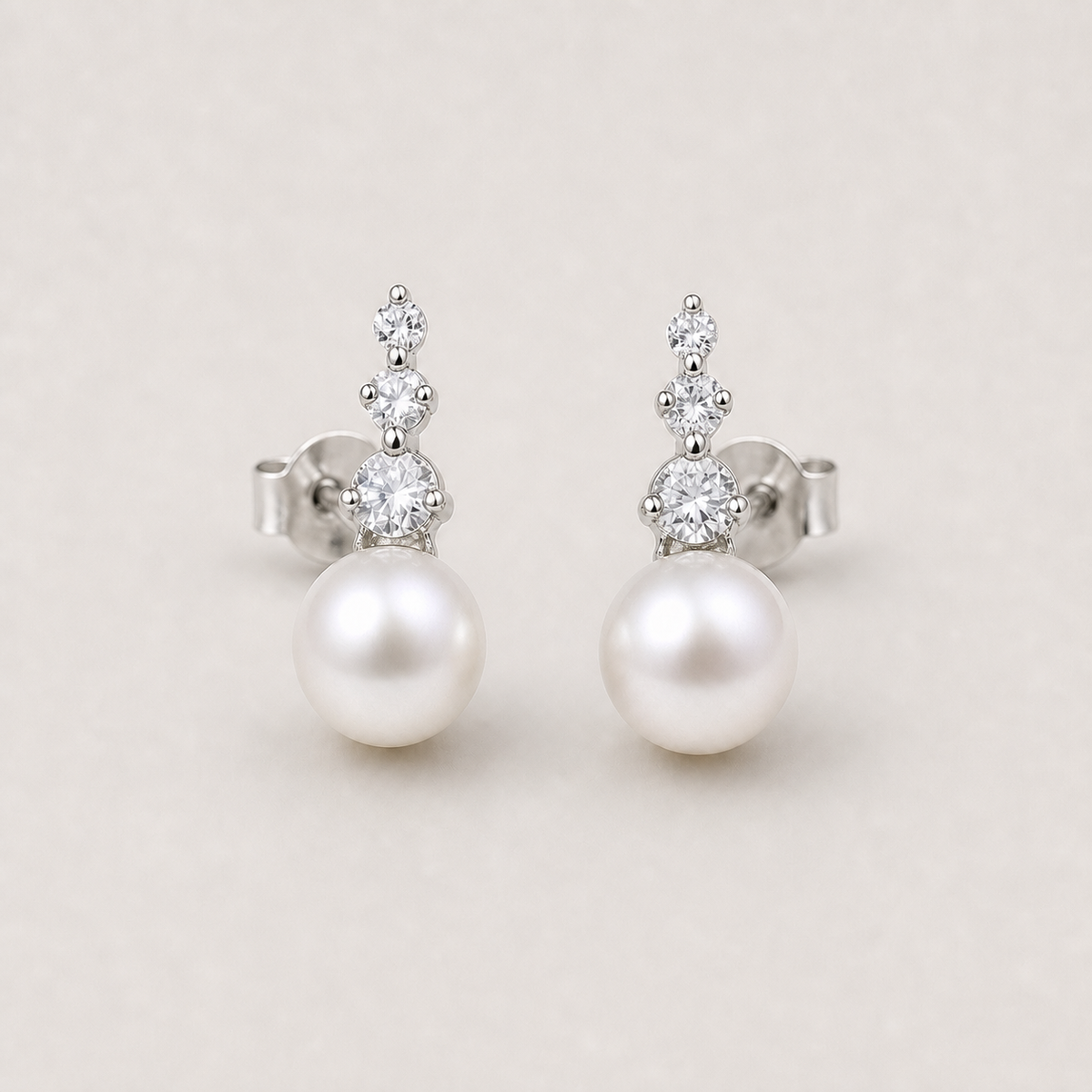 Trilogy 9-10mm white Japanese Akoya pearl stud earrings
