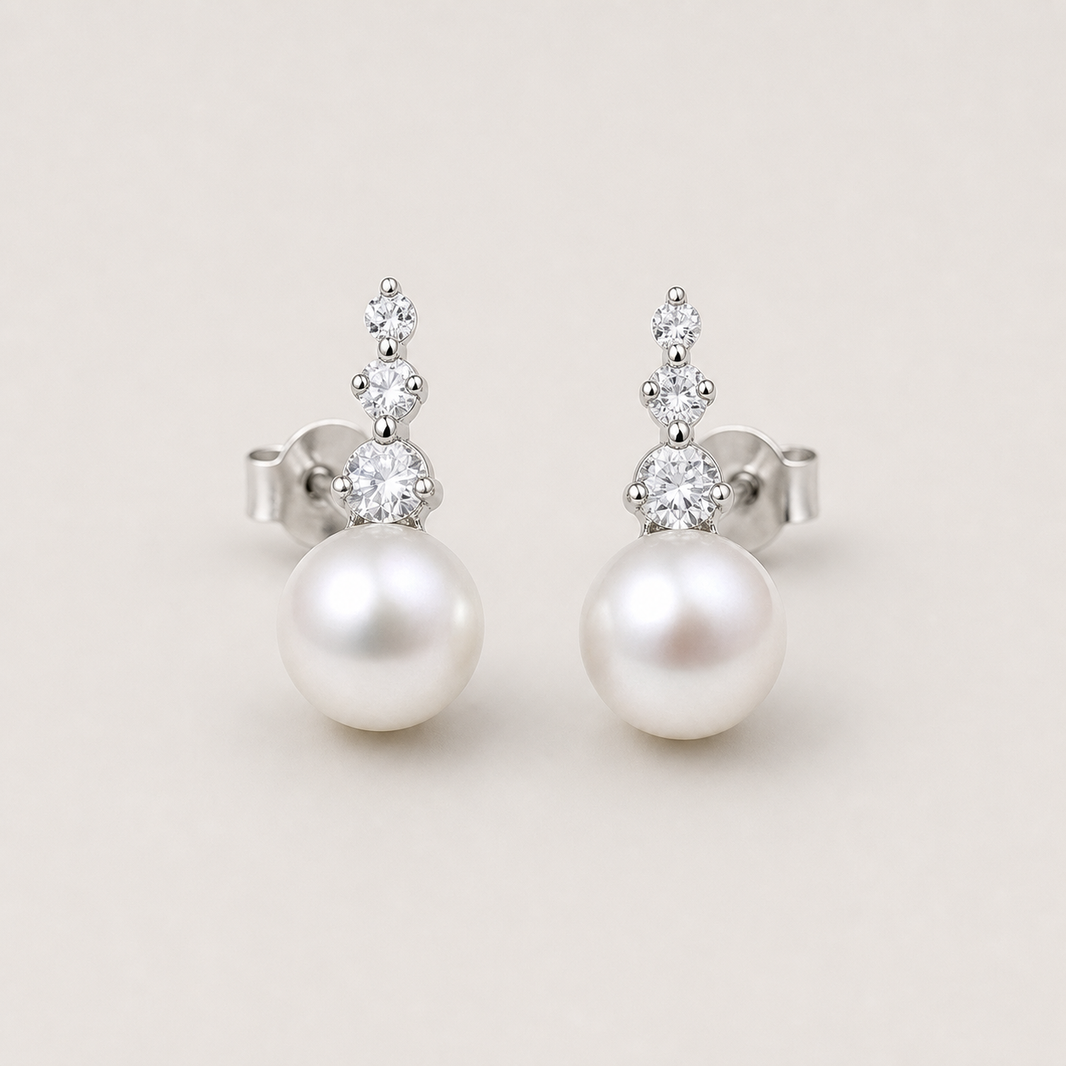Trilogy 10-11mm white freshwater pearl stud earrings