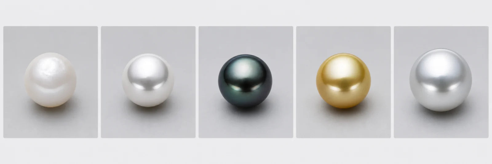 VARI guide comparing Freshwater, Japanese Akoya, Tahitian, Australian White South Sea and Golden South Sea pearl colors