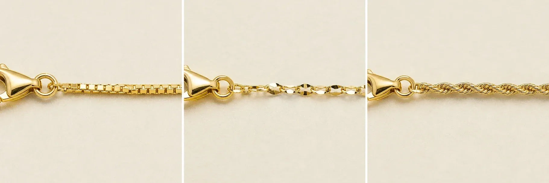 Close-up comparison of Box, Shimmer and Rope chains