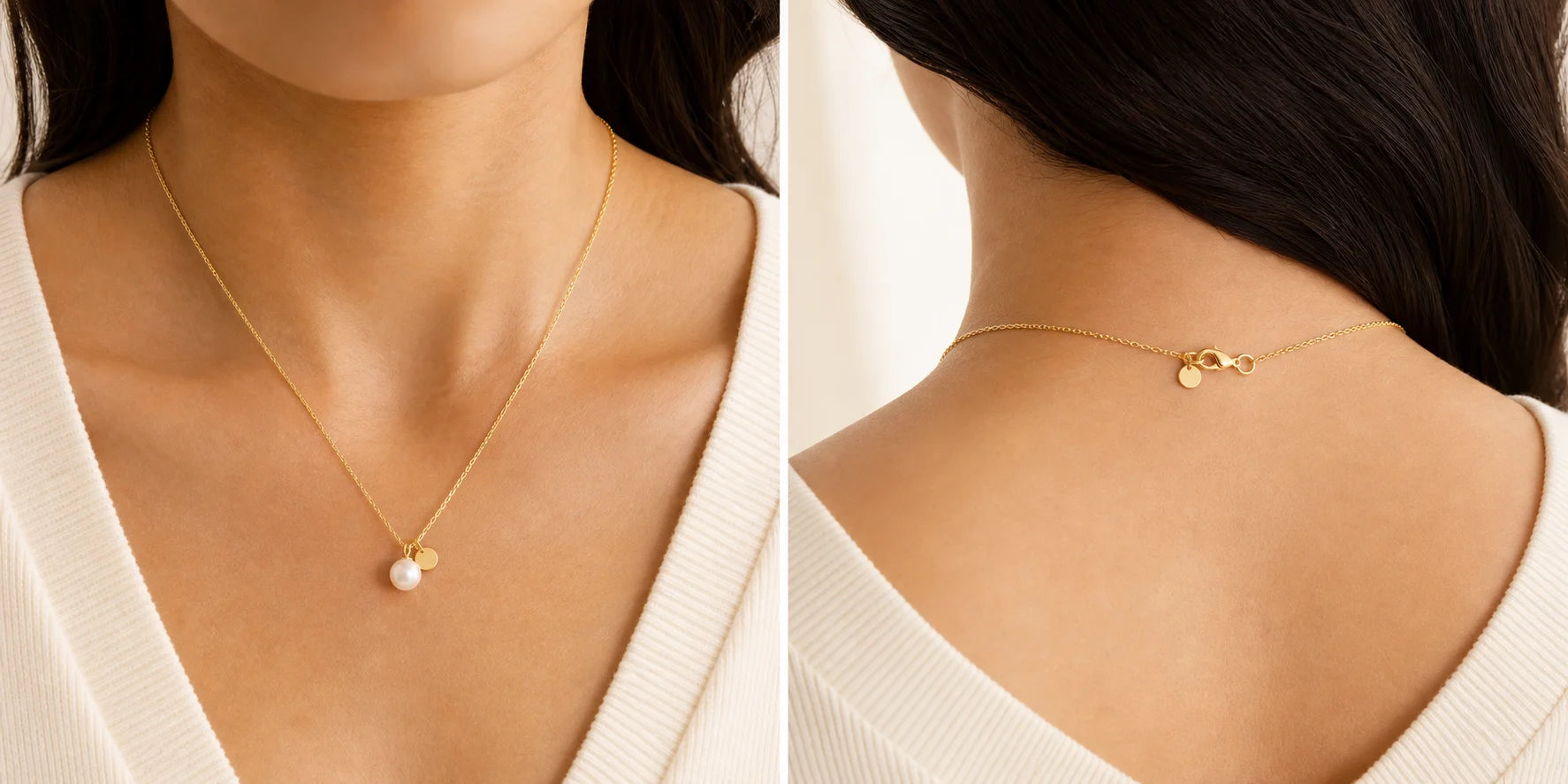 Pendant personalization shown at the front with the pendant and at the back beside the clasp